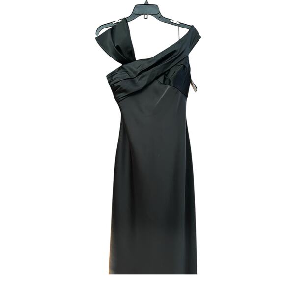 Lauren Ralph Lauren Satin Slip Cocktail Dress, Asymmetric Shoulder | 6 Black NWT - Picture 9 of 16